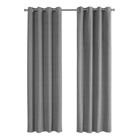 MONARCH SPECIALTIES Curtain Panel, 2pcs Set, 54"W X 84"L, Grommet, Bedroom, Kitchen, Thermal Insulation, Grey I 9841